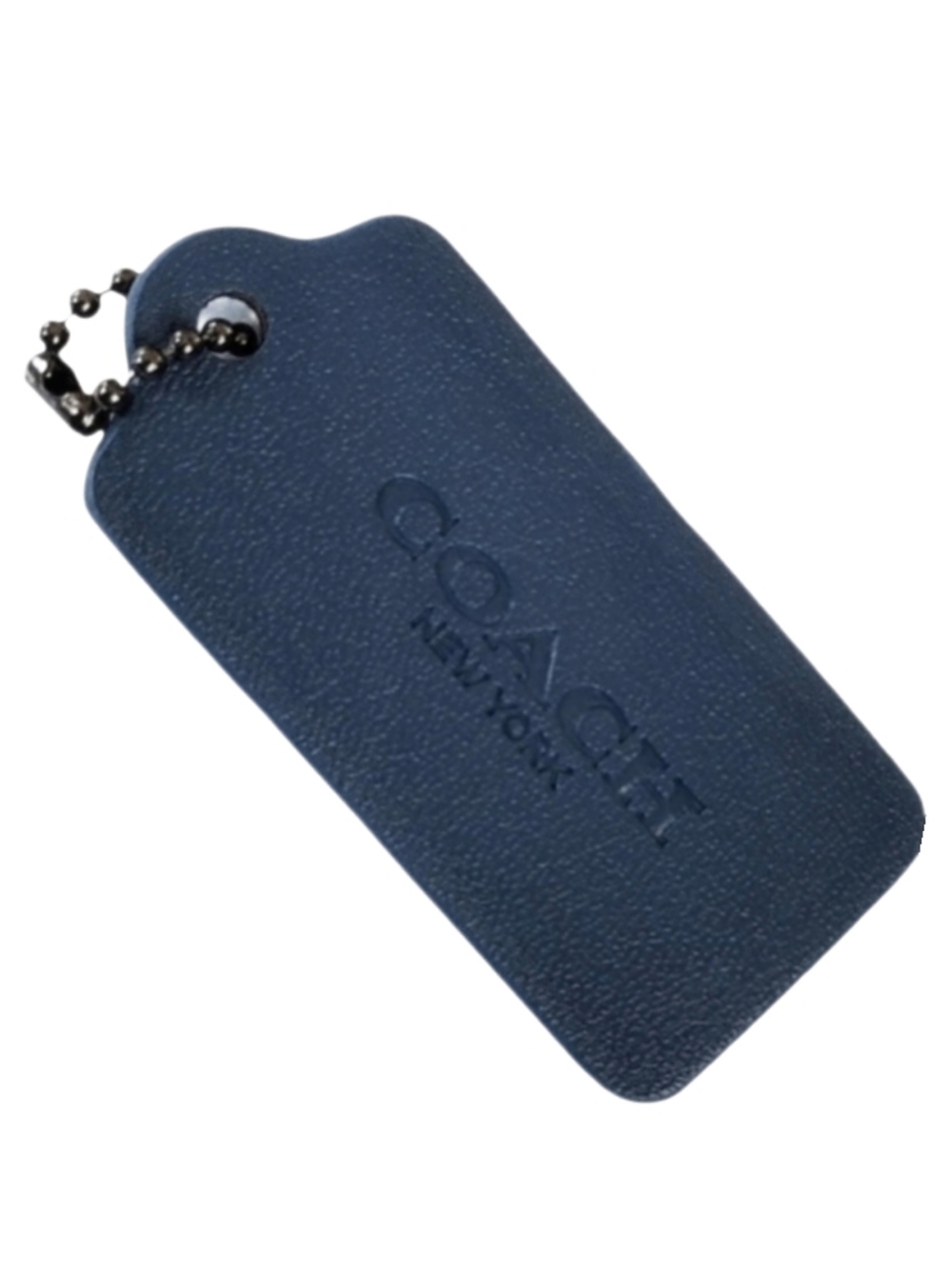 💙 2.25" Coach Denim Blue Leather Gunmetal Hangtag Bag Fob Purse Charm Keychain